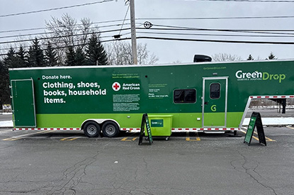 Exterior of GreenDrop donation center trailer.