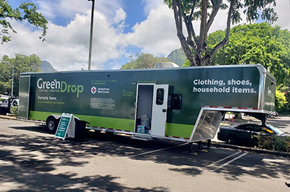 Exterior of GreenDrop donation center trailer