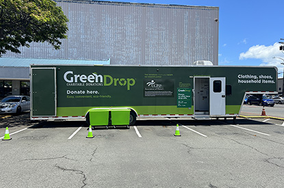 Exterior of GreenDrop donation center trailer